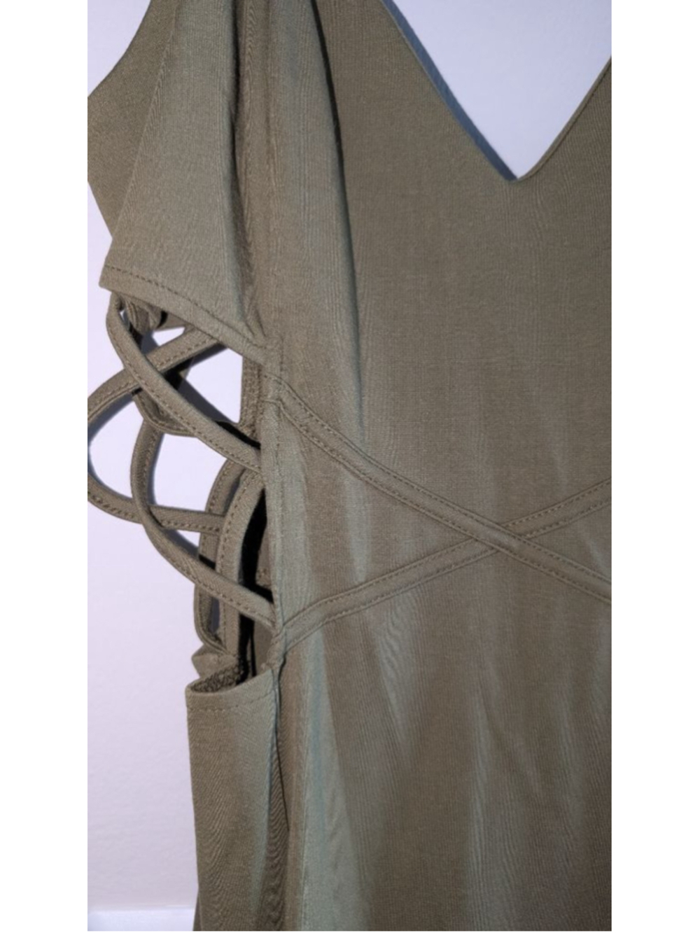 AKIRA CHICAGO Olive Green Bodycon Dress Cutouts Size Medium - Picture 3 of 9